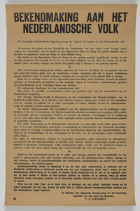 853585 Bekenmaking van de minister voor Algemene Oorlogvoering van het Koninkrijk en voorzitter van de Raad van ...